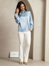 [Blu Grigiastro] SilkSilky-IT 19Momme Seta Womens Shirt 013