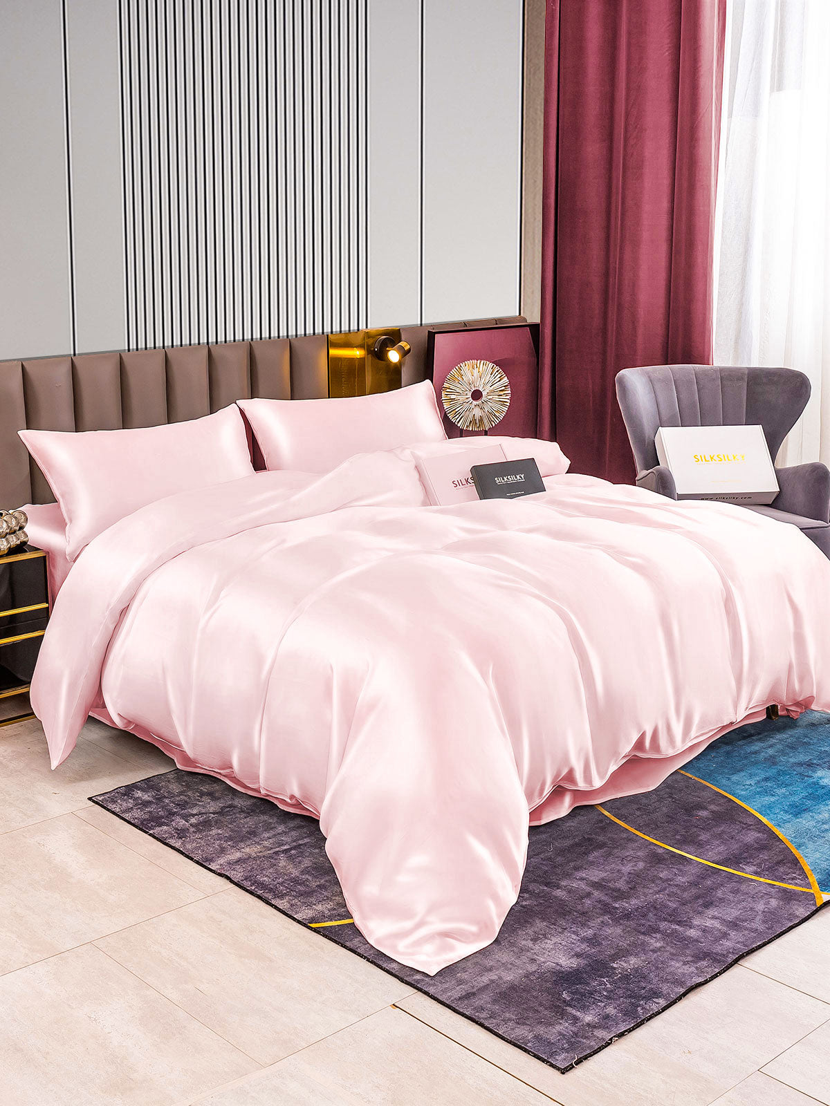 SilkSilky IT 22Momme Seta pura Bedding Set Rosa 006