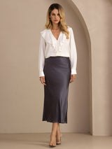 [Bianco] SilkSilky-IT Long Sleeve Deep V Neck Bluse 006