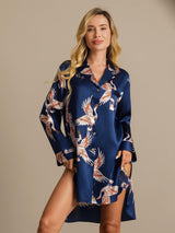 [Blu Scuro] SilkSilky-IT Long Sleeve Lapel Collar Camicia da notte 006