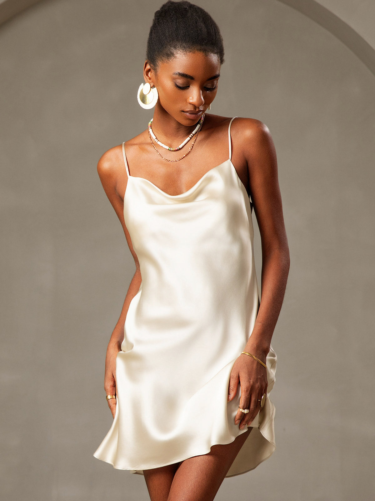 [Giallo Chiaro] SilkSilky-IT Tirantes Finos Collo drappeggiato Vestiti da donna 001