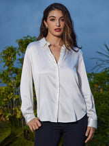 [Bianco] SilkSilky-IT Long Sleeve Lapel Collar Camicie da donna 005