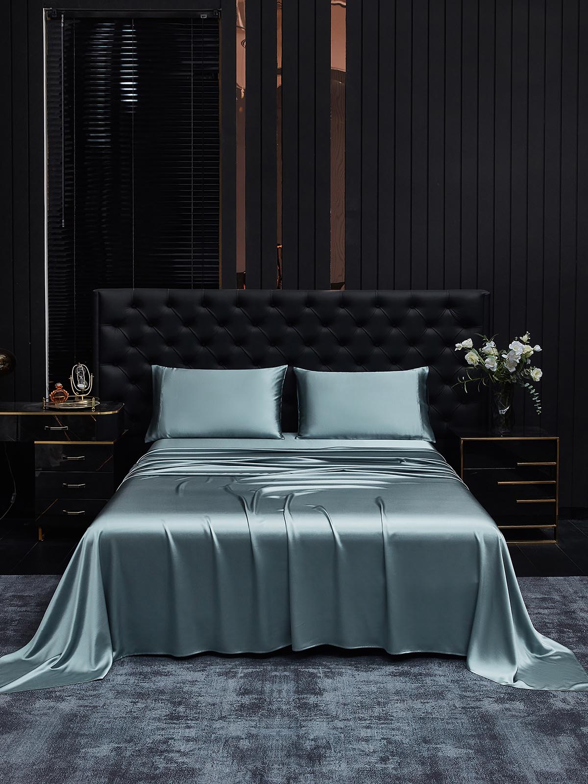 [Blu Grigiastro] SilkSilky-IT 19Momme Seta pura Bedding Set 002