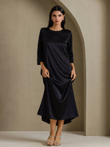 [Nero] SilkSilky-IT 3/4 Sleeve Round Neck Vestiti da donna 004