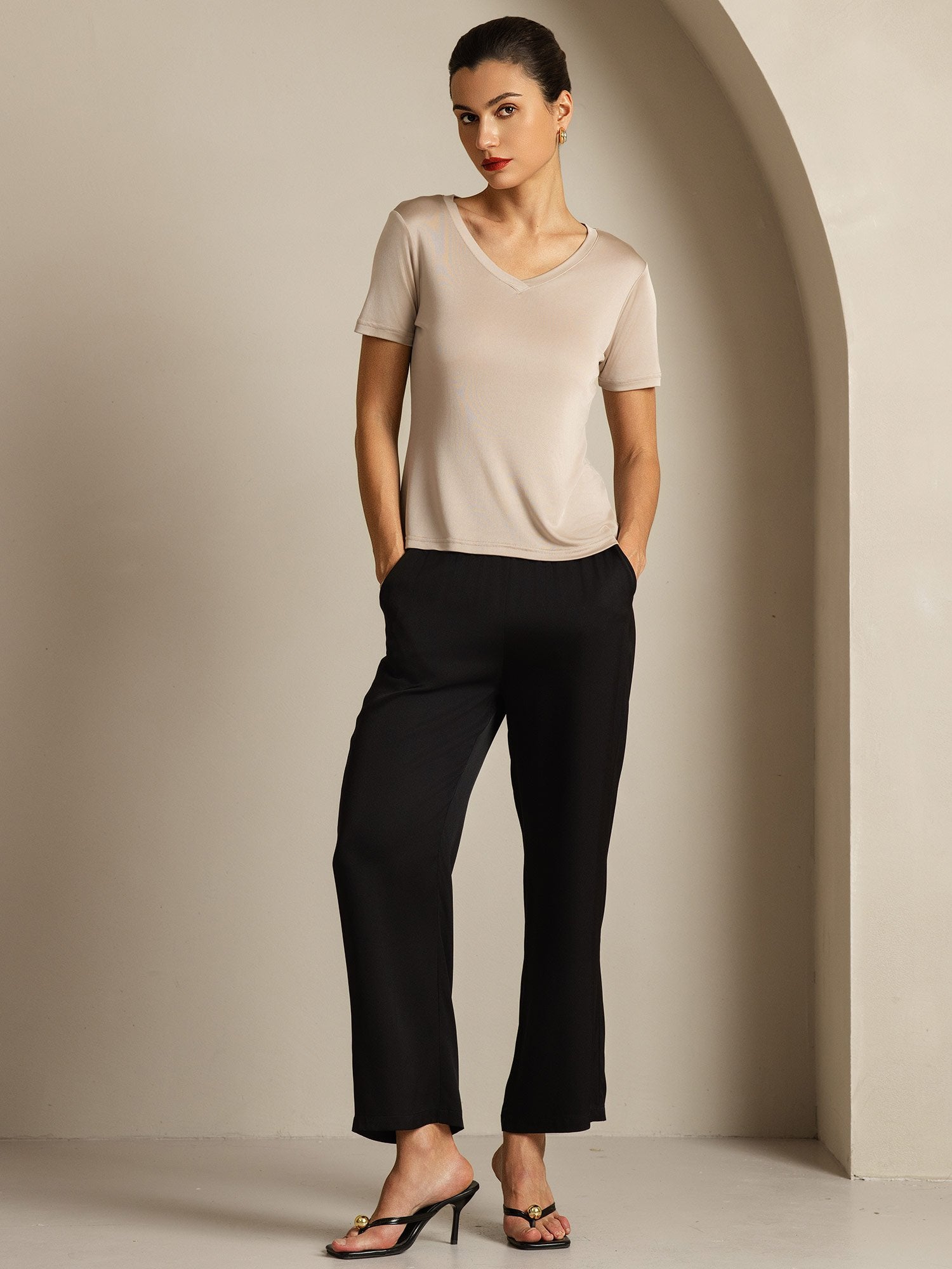 [KakiChiaro] SilkSilky-IT Seta pura Womens T-Shirt 008