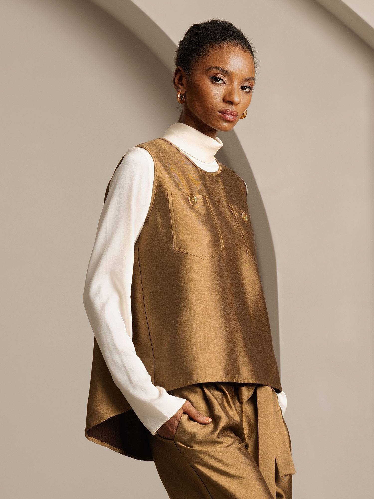 [Bronzo] SilkSilky-IT 32Momme Seta Womens Vest 003,