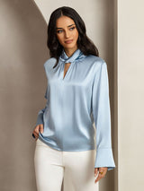 [Blu Grigiastro] SilkSilky-IT 19Momme Seta Womens Shirt 008