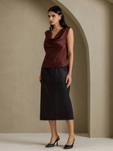 [Cioccolato Fondente] SilkSilky-IT Cap Sleeve Cowl Neck Magliette donna 006
