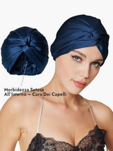 [Blu Scuro] SilkSilky-IT Cuffia di seta 004