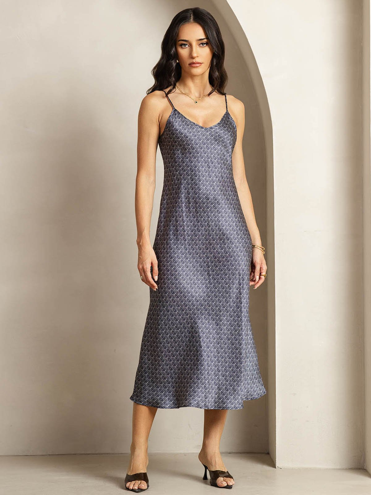 [Ginkgo Blu Navy] SilkSilky-IT 19Momme Seta Dress 004