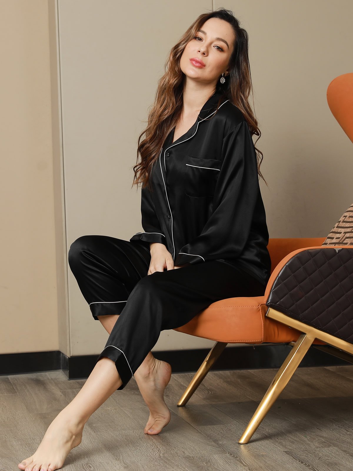 [Nero] SilkSilky-IT Seta pura Womens Pajamas 004