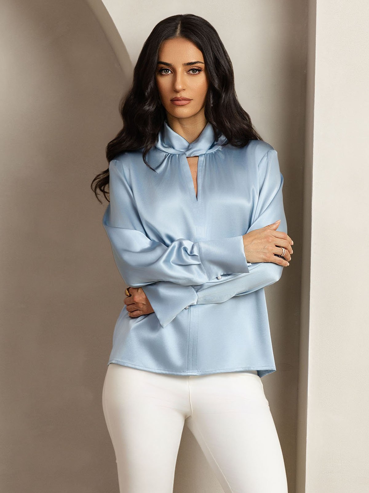 [BluGrigiastro] SilkSilky-IT 19Momme Seta Womens Shirt 006