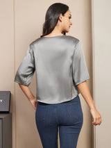 [Grigio Scuro] SilkSilky-IT Manga media Scollo A Coppa Magliette donna 002