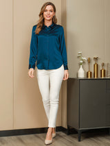 [Verde Acqua] SilkSilky-IT Long Sleeve Lapel Collar Camicie da donna 005