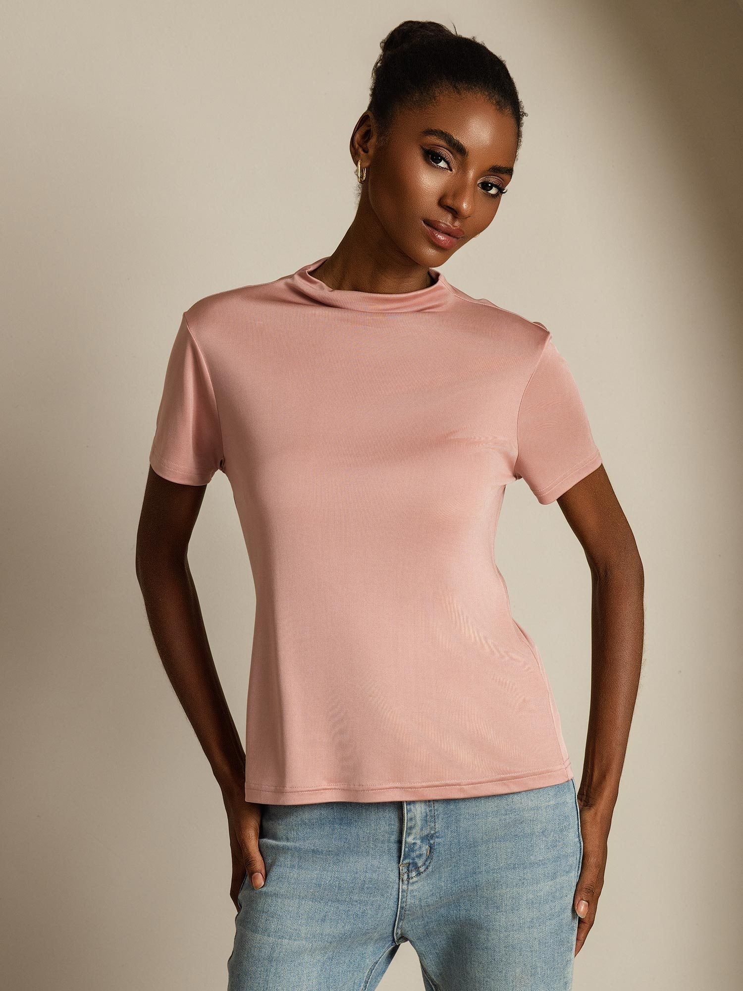 [Rosa] SilkSilky-IT Seta pura Colletto risvolto Magliette donna 008