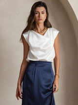 [Bianco] SilkSilky-IT Cap Sleeve Cowl Neck Magliette donna 001