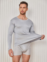 [Grigio Chiaro] SilkSilky-IT Long Sleeve Round Neck Maglietta da uomo 003
