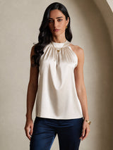 [Beige] SilkSilky-IT Sleeveless Halter Magliette donna 003