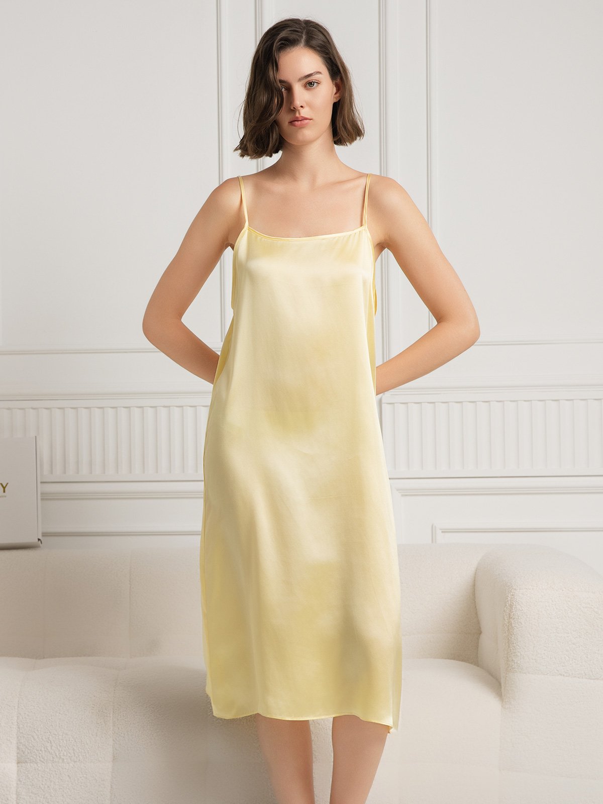 [Giallo Chiaro] SilkSilky-IT 19Momme Seta Senza maniche Dress 003