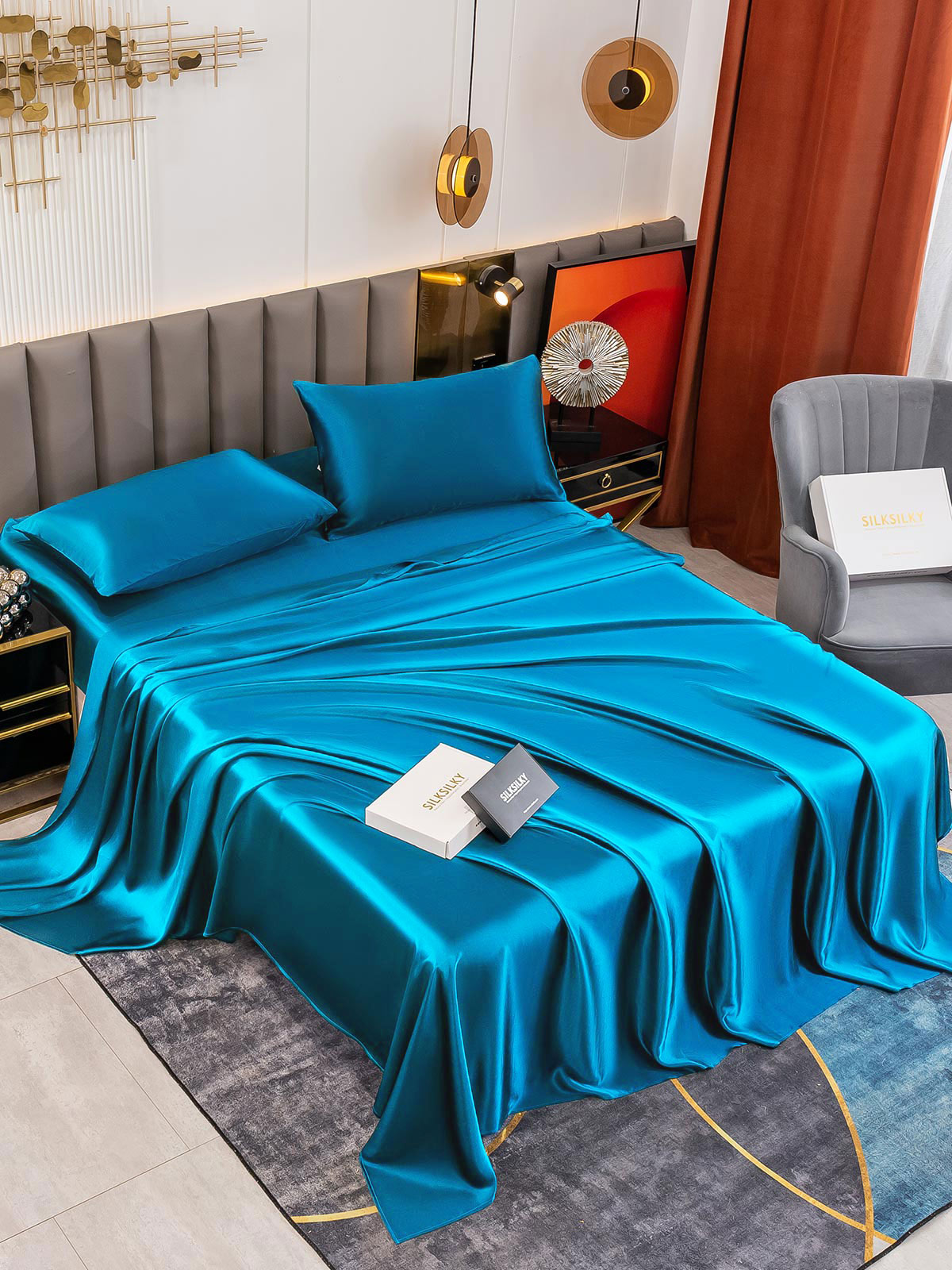 [Verde Acqua] SilkSilky-IT 19Momme Seta pura Bedding Set 005