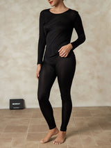[Nero] SilkSilky-IT Manica lunga Scollo rotondo Intimo Lungo Donna 004