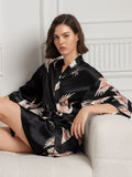 SilkSilky-IT 19Momme Seta pura A tre quarti Scollo a V profondo Vestaglia da donna Nero 003