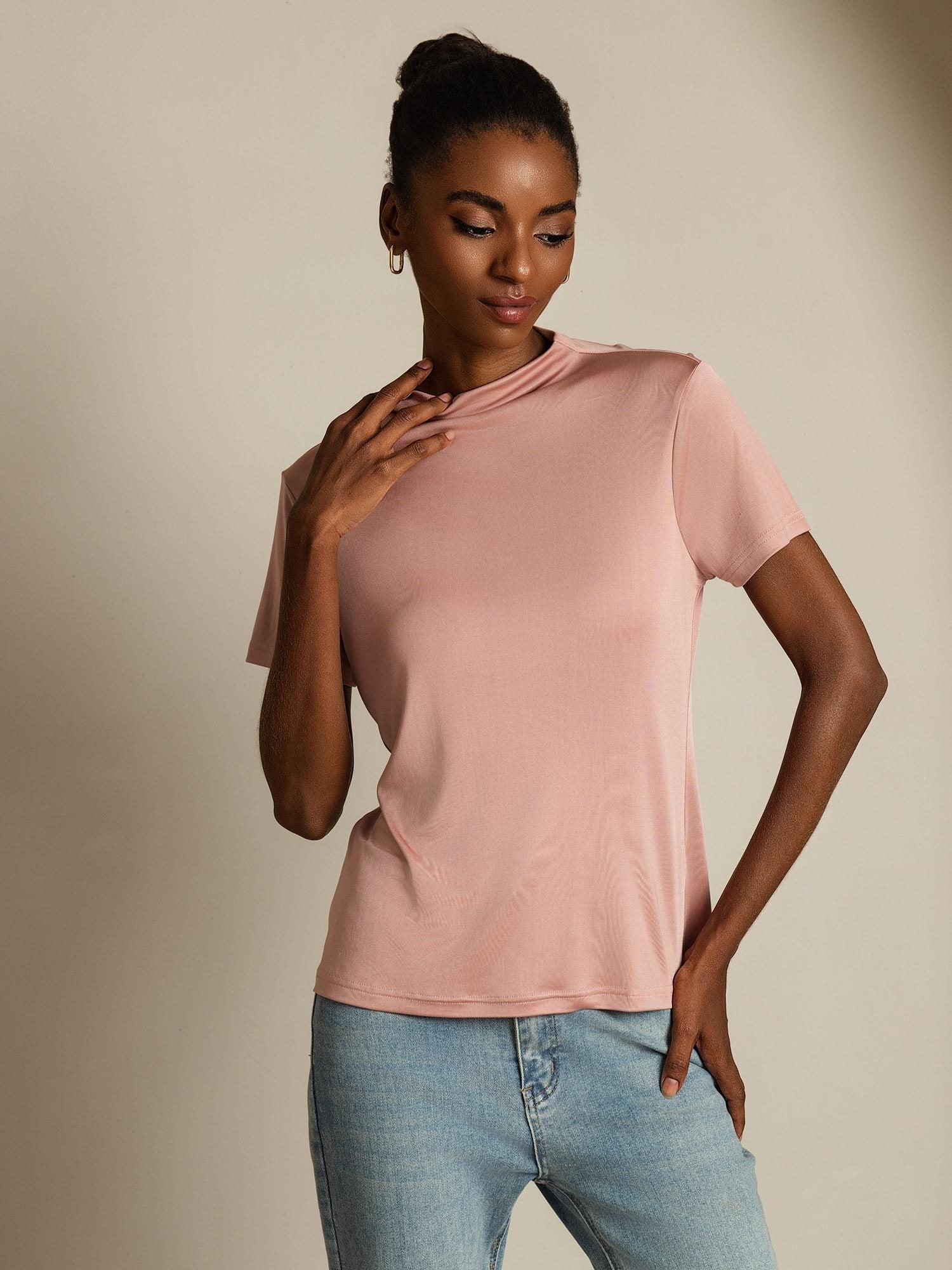 [Rosa] SilkSilky-IT Seta pura Colletto risvolto Magliette donna 005