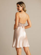 [Rosa] SilkSilky-IT Sleeveless Deep V Neck Camicia da notte 002