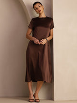 [Cioccolato Fondente] SilkSilky-IT Short Sleeve Round Neck Vestiti da donna 003
