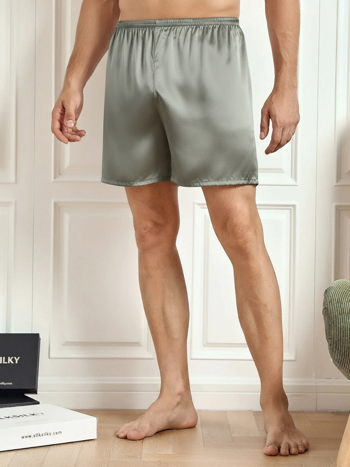 [Verde Grigiastro] SilkSilky-IT Seta pura Mens Sleep Bottoms 002