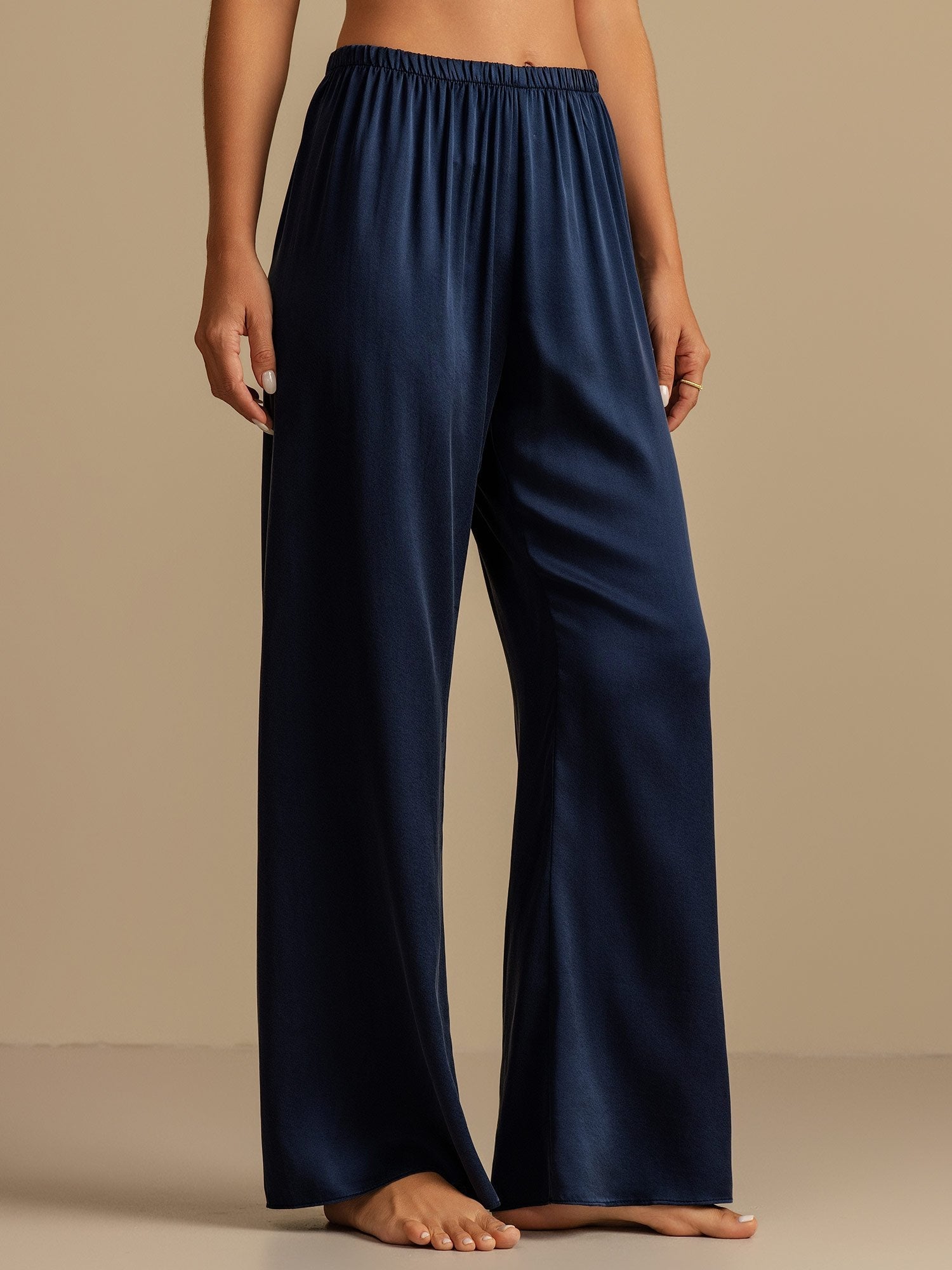 [Blu Scuro] SilkSilky-IT 19Momme Seta Womens Sleep Bottoms 001,