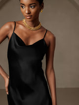 [Nero] SilkSilky-IT Tirantes Finos Collo drappeggiato Vestiti da donna 007