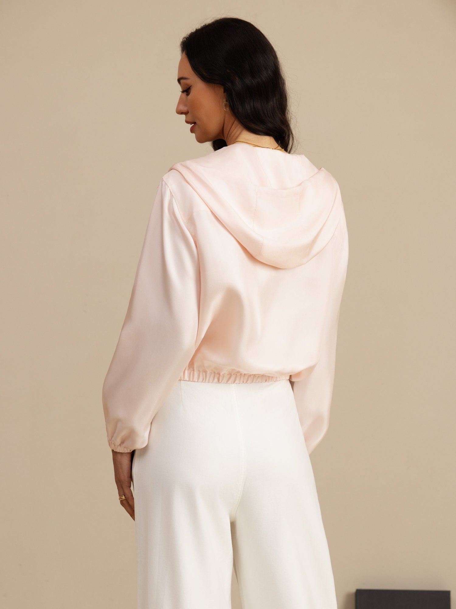 [Rosa] SilkSilky-IT 18Momme Manica lunga Collo Alto Capispalla da donna 002