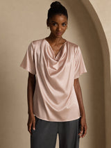 [Toscana] SilkSilky-IT Short Sleeve Cowl Neck Bluse 001