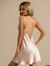 [Rosa] SilkSilky-IT Sleeveless V Neck Camicia da notte 002