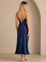 [Blu] SilkSilky-IT Sleeveless V Neck Vestiti da donna 002