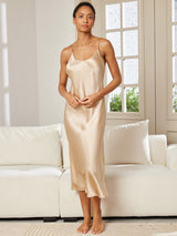 [Champagne] SilkSilky-IT Sleeveless V Neck Camicia da notte 005