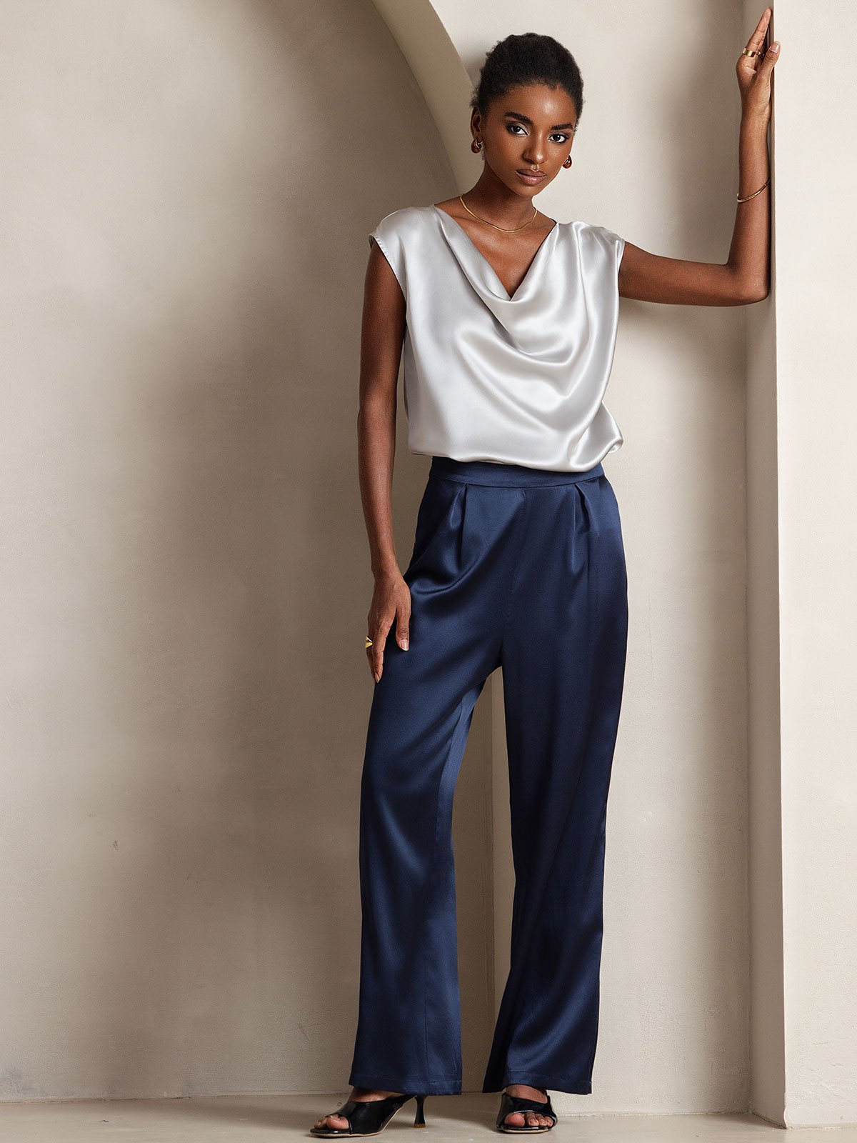 [Blu Scuro] SilkSilky-IT 19Momme Seta Womens Pants 001