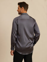 [Grigio Scuro] SilkSilky-IT 19Momme Manica lunga Colletto con Revers Camicia da uomo 002