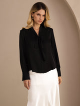 [Nero] SilkSilky-IT Long Sleeve Tie Neck Bluse 001
