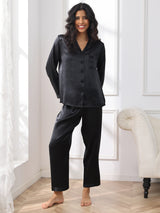 [Nero] SilkSilky-IT Long Sleeve Lapel Collar Pigiami da donna 003