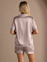 [Grigio Ombra] SilkSilky-IT Short Sleeve Lapel Collar Pigiami da donna 002