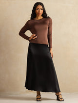 [Caffè] SilkSilky-IT Long Sleeve Crew Neck Magliette donna 008