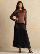[Caffè] SilkSilky-IT Long Sleeve Crew Neck Magliette donna 008