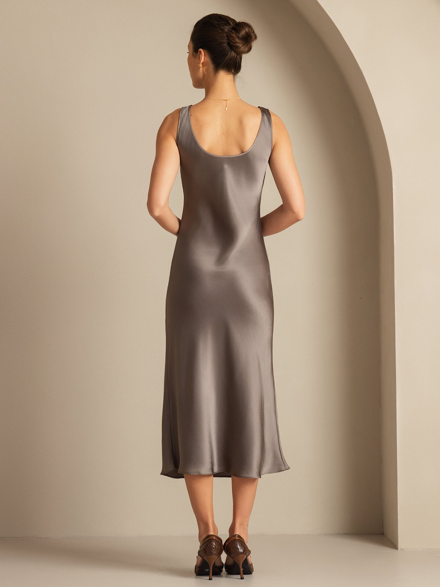 [Kaki Scuro] SilkSilky-IT Seta pura Dress 002,