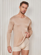 [Beige] SilkSilky-IT Long Sleeve Round Neck Maglietta da uomo 001