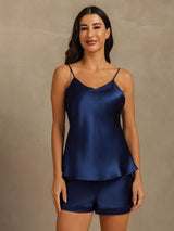 [Blu Scuro] SilkSilky-IT Sleeveless V Neck Set di Bretelle 003