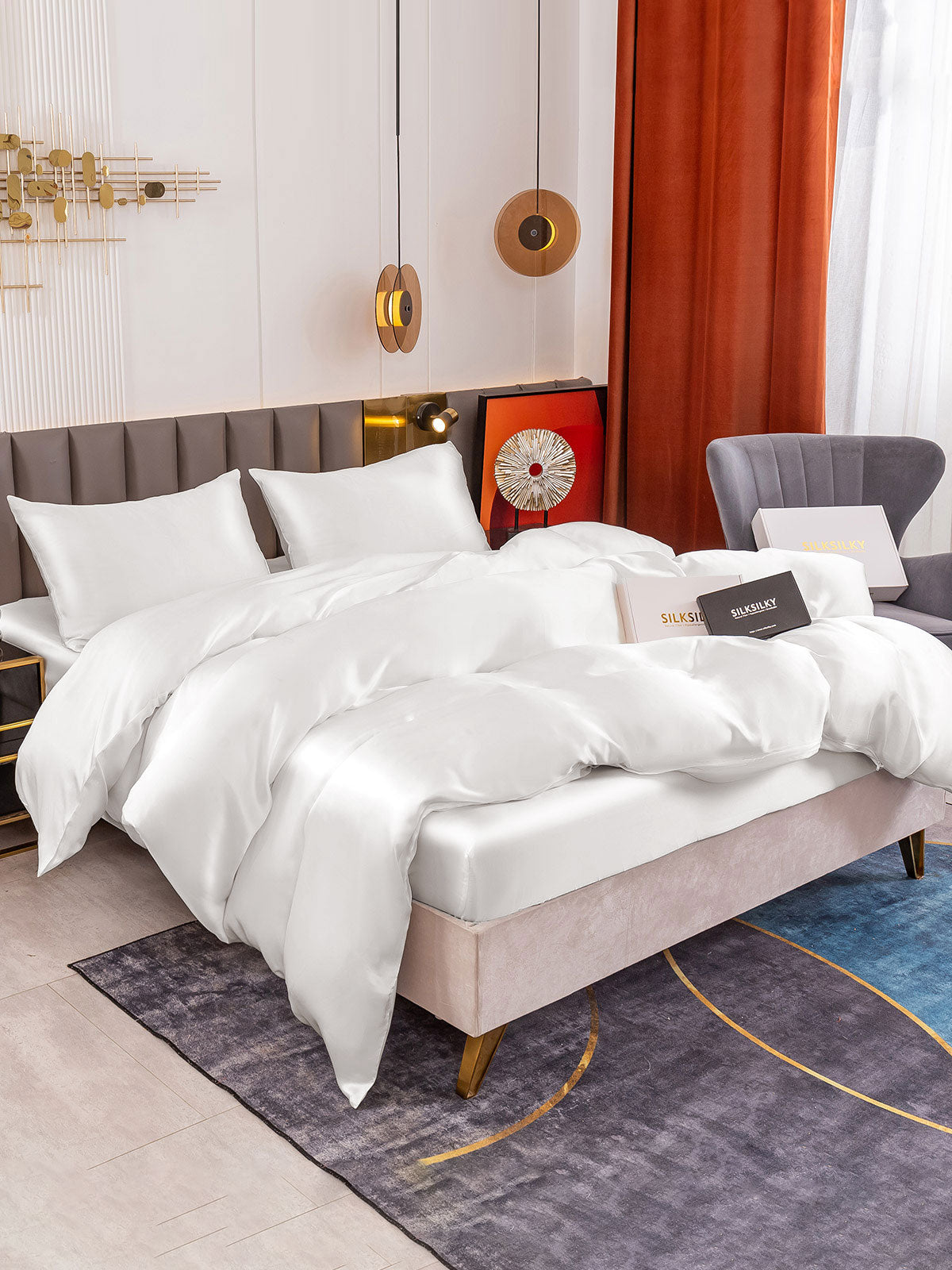 SilkSilky IT 19Momme Seta pura Bedding Set Bianco 003