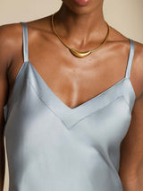 [Blu Grigiastro] SilkSilky-IT Sleeveless V Neck Vestiti da donna 006