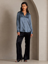 [Verde Petrolio Intenso] SilkSilky-IT Long Sleeve Lapel Collar Camicie da donna 005